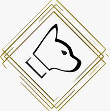 Logotipo estilizado de cabeça de cão.